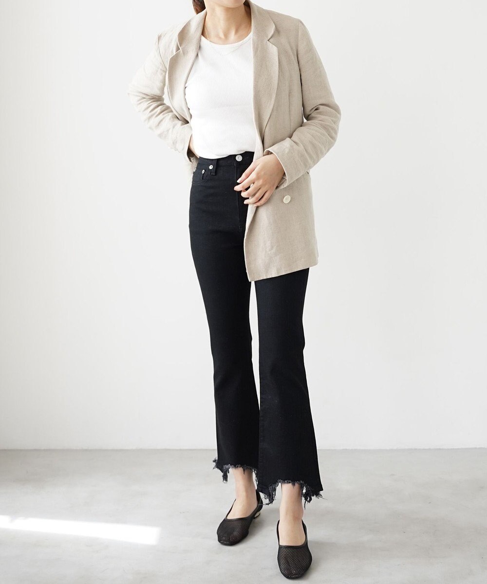 woadblue ＜坪田あさみさんコラボ/ストレッチ＞ブーティフレアデニムパンツ ブラック 