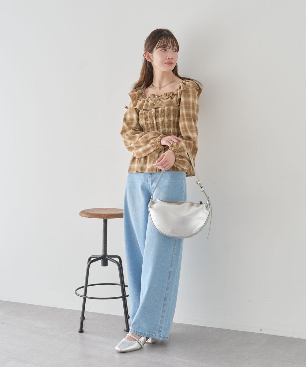 earth music&ecology 【予約】チェックシャーリングブラウス 