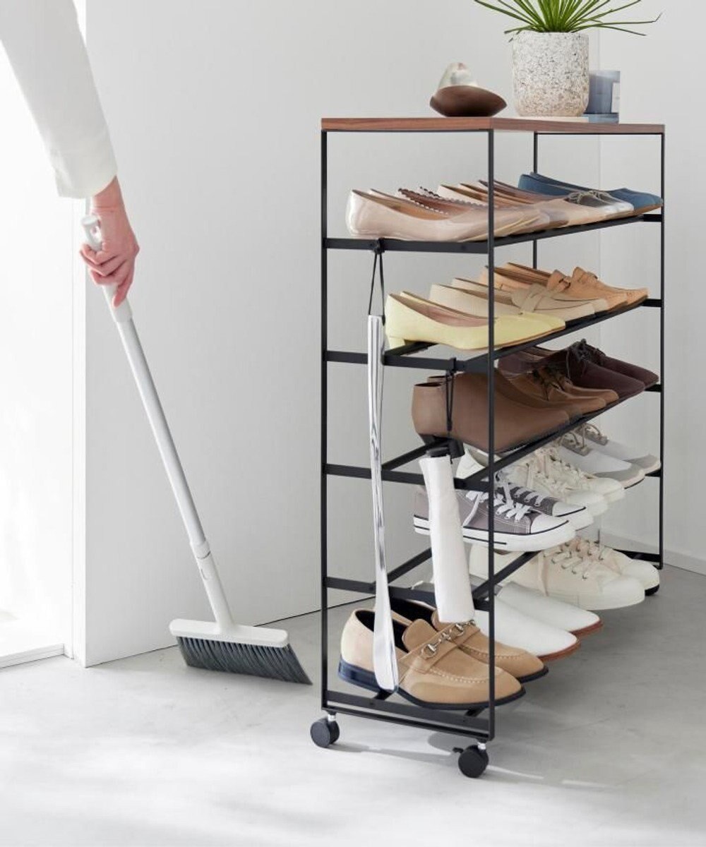 tower 天板付きシューズラック タワー 5段 キャスター付 W90 ブラック 