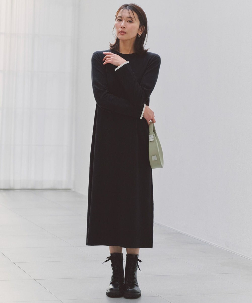 UNFILO L フリルトリミング ニットワンピース 