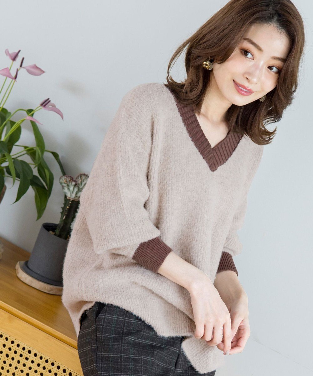 Tiaclasse L 【洗える】表情豊かなメランジニットVネックトップス 