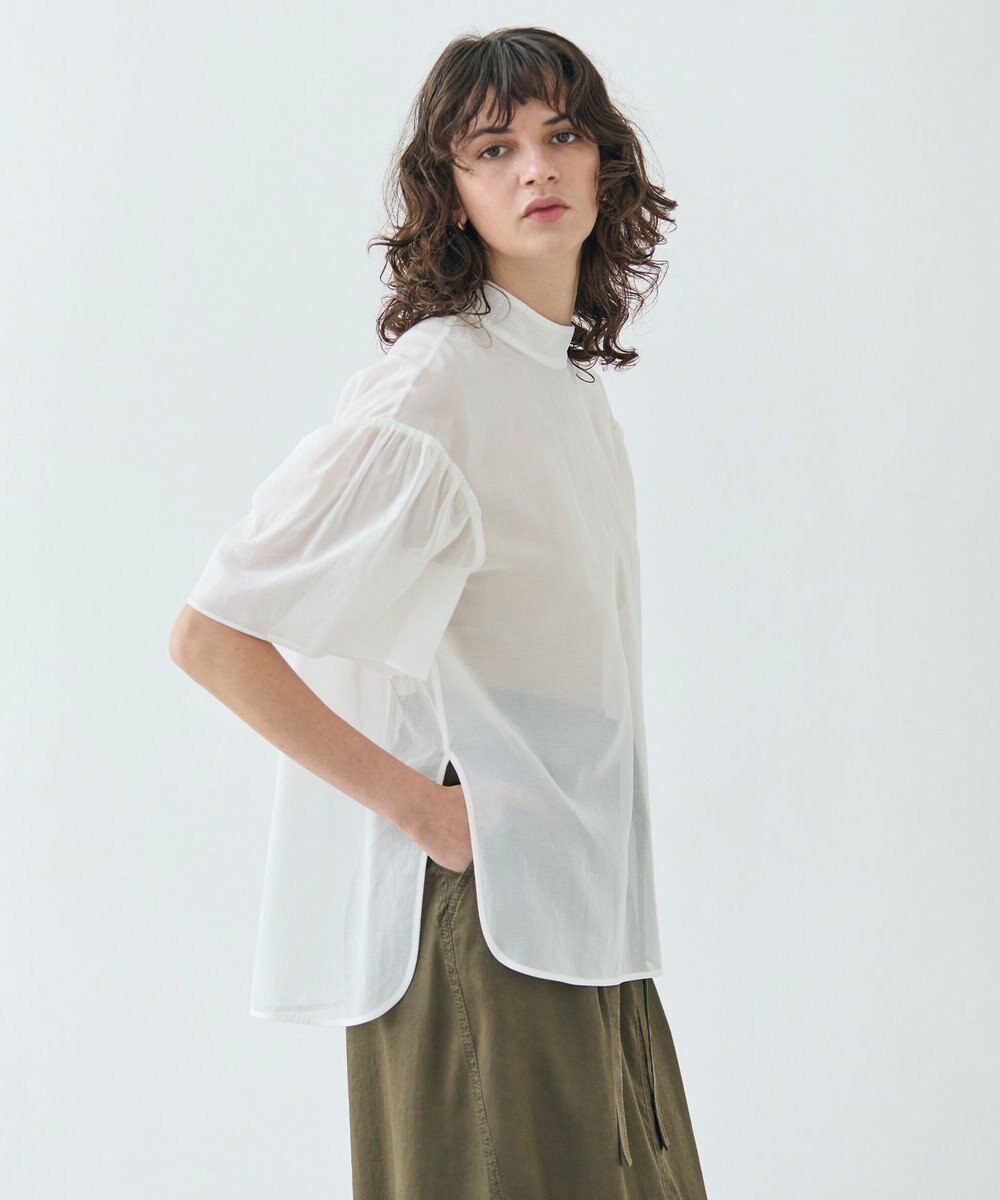 BEIGE， 【洗える】PLUMERIA / コットンシアーパフスリーブブラウス 