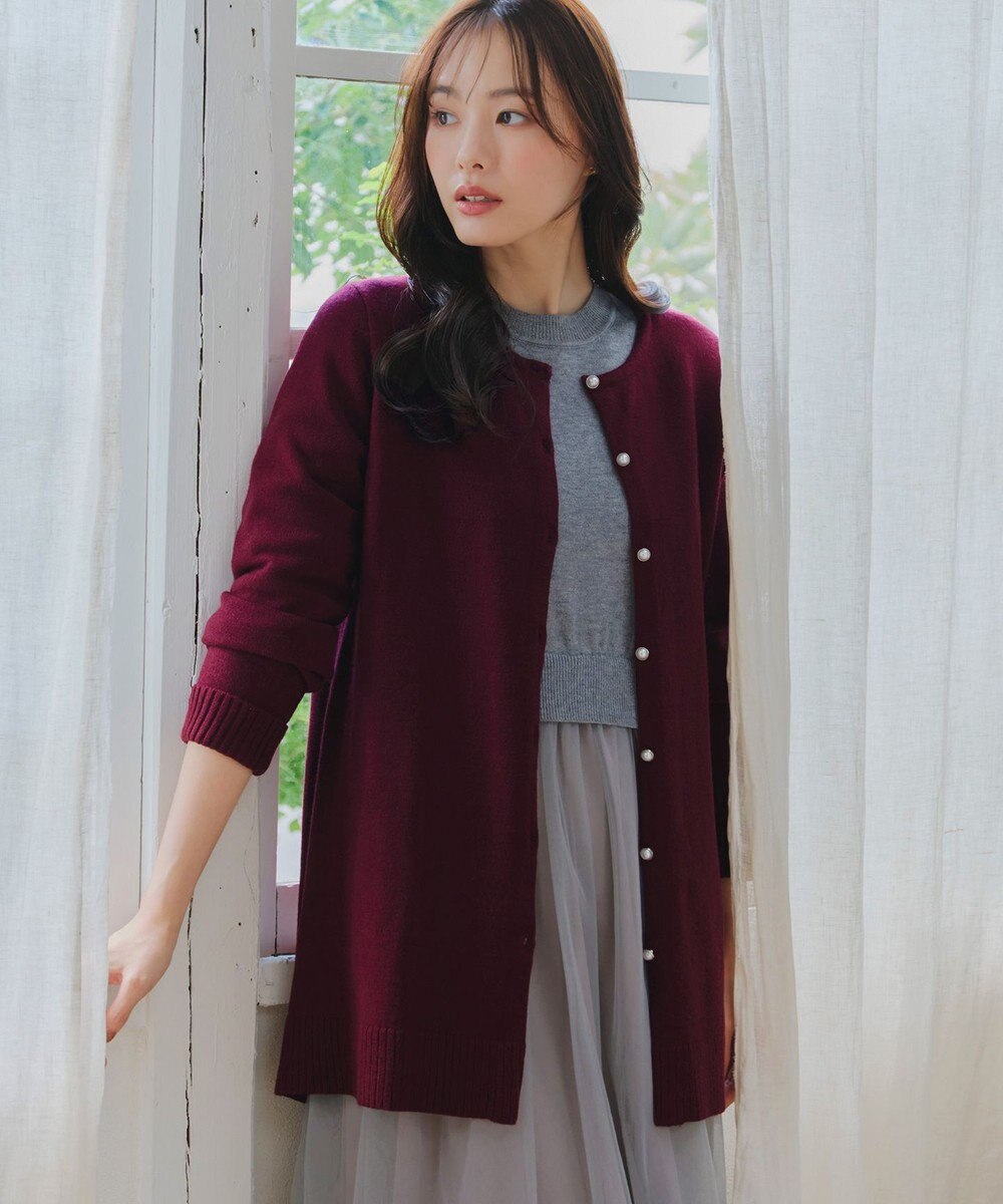 Tiaclasse 【洗える】ラウンドネックミドル丈ニットカーディガン 
