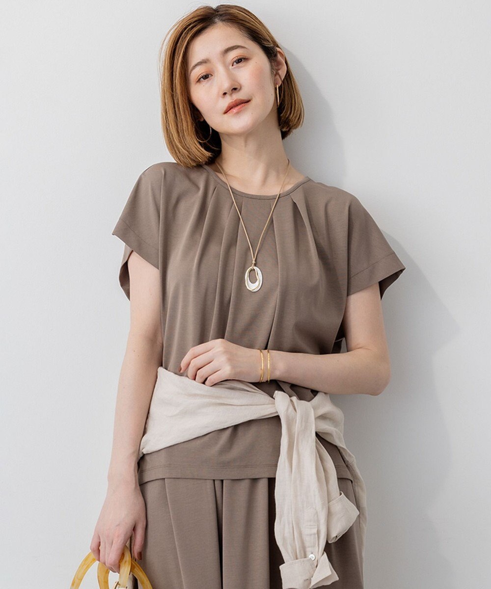 23区 【接触冷感/洗える】ツイストコットンプレーティング タックデザイン カットソー 