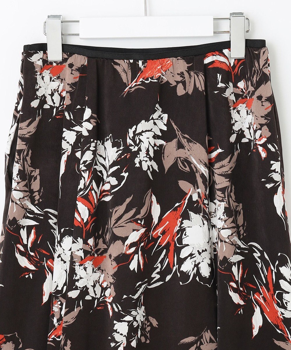 自由区 【洗える】ブラッシュドフラワープリント フレアスカート 