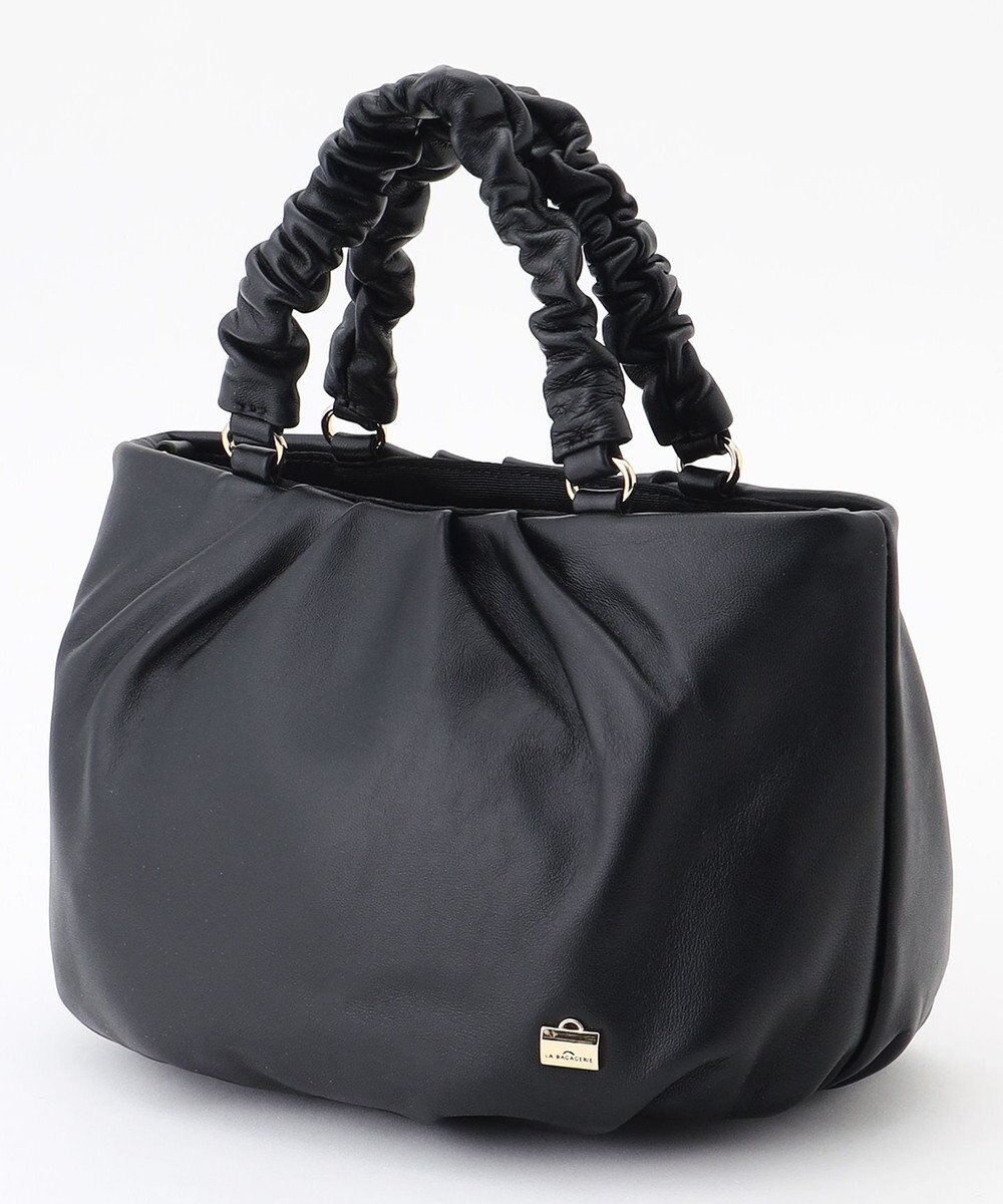 LA BAGAGERIE シープレザー ギャザーハンドル2wayラウンドトートバッグ 