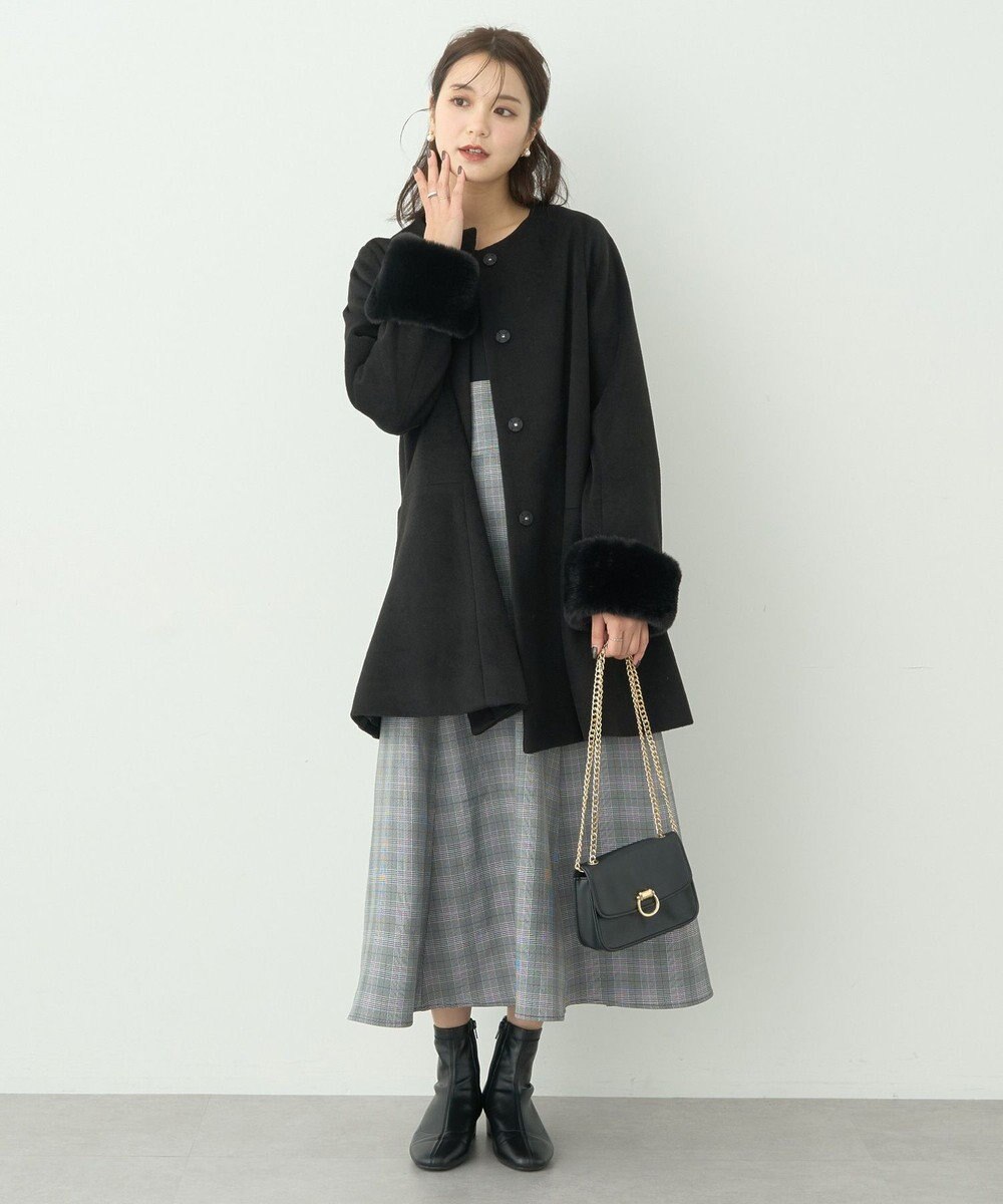 earth music&ecology ファーカフスノーカラーコート 