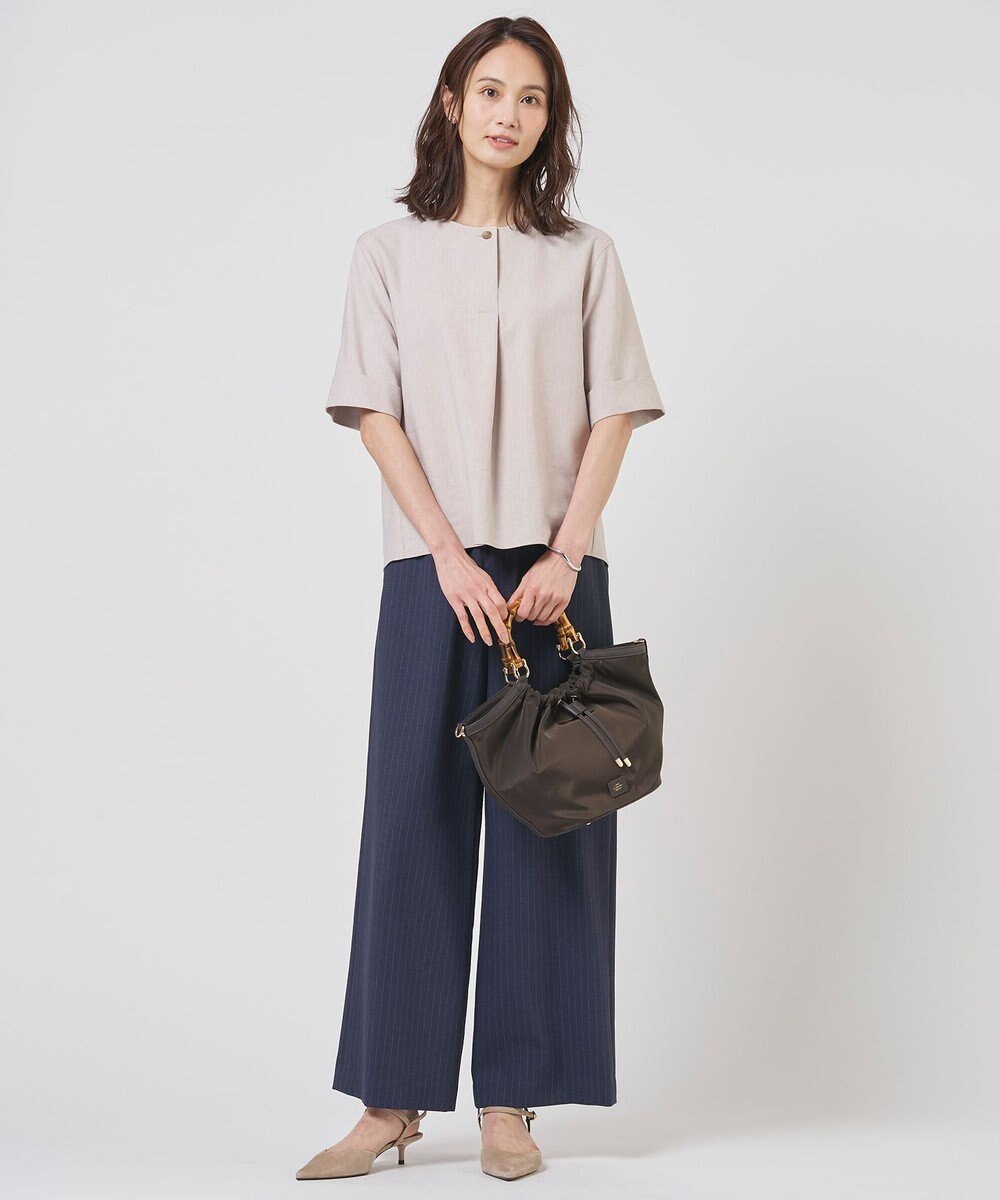 J.PRESS LADIES ペンシル SLUB STRIPE ワイド イージー パンツ 