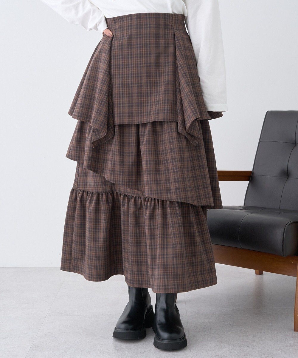 earth music&ecology ハイウエストランダムティアードチェックスカート 
