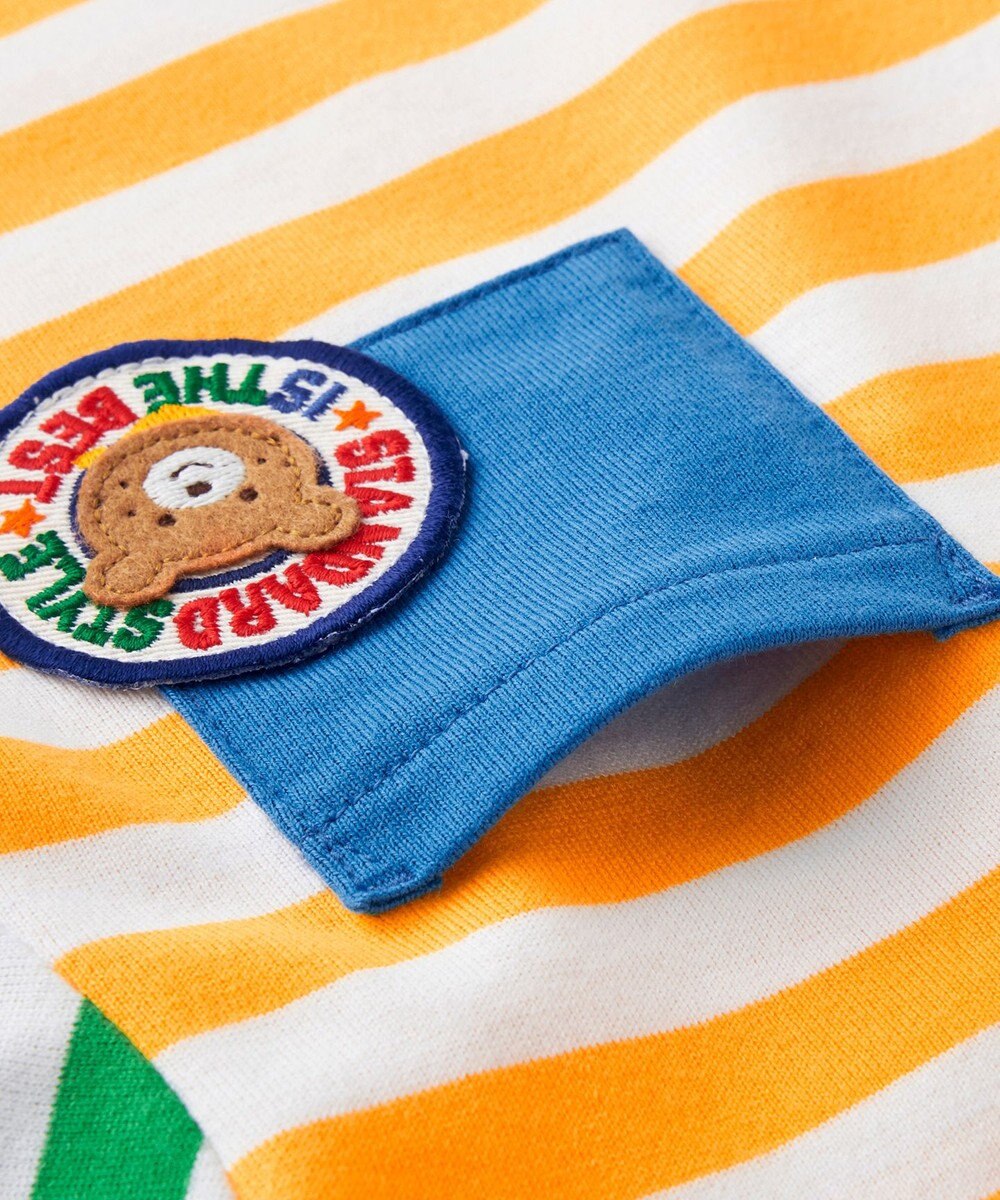MIKI HOUSE HOT BISCUITS 【80-120cm】 ポケット付き 先染め ボーダー柄 半袖Tシャツ 