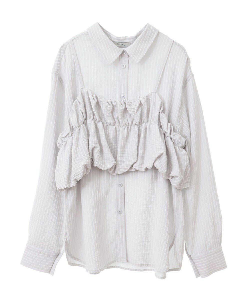 earth music&ecology ＳＥＴ２点起毛ストライプシャツ＋バルーンビスチェ 