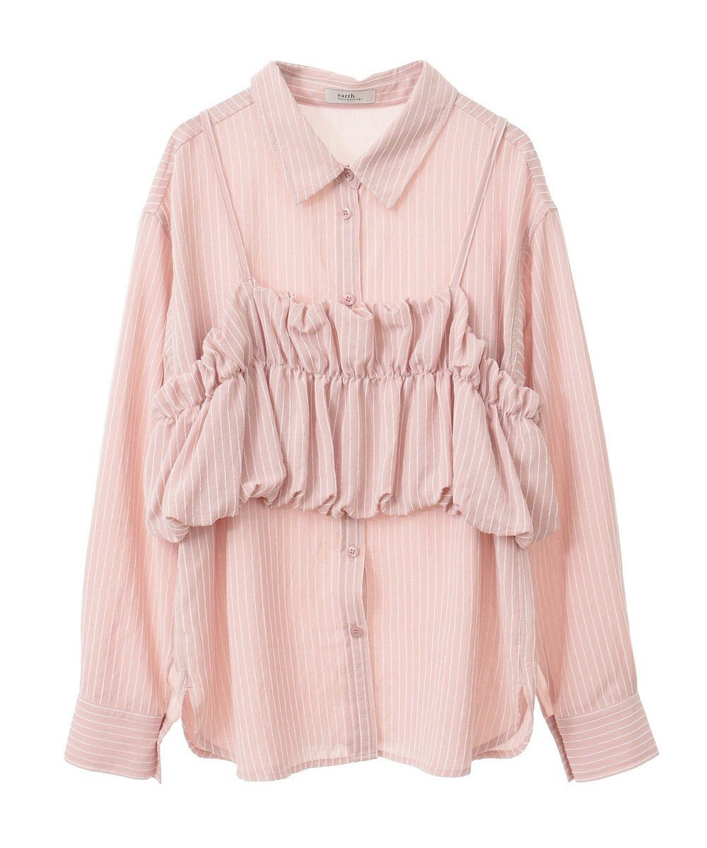 earth music&ecology ＳＥＴ２点起毛ストライプシャツ＋バルーンビスチェ 