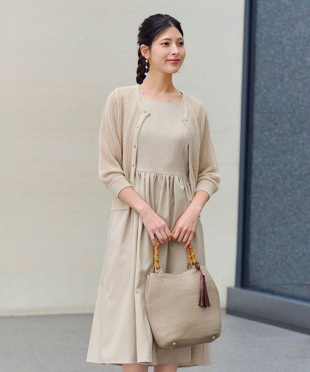 Tiaclasse 【洗える】麻調スクエアネックワンピース 