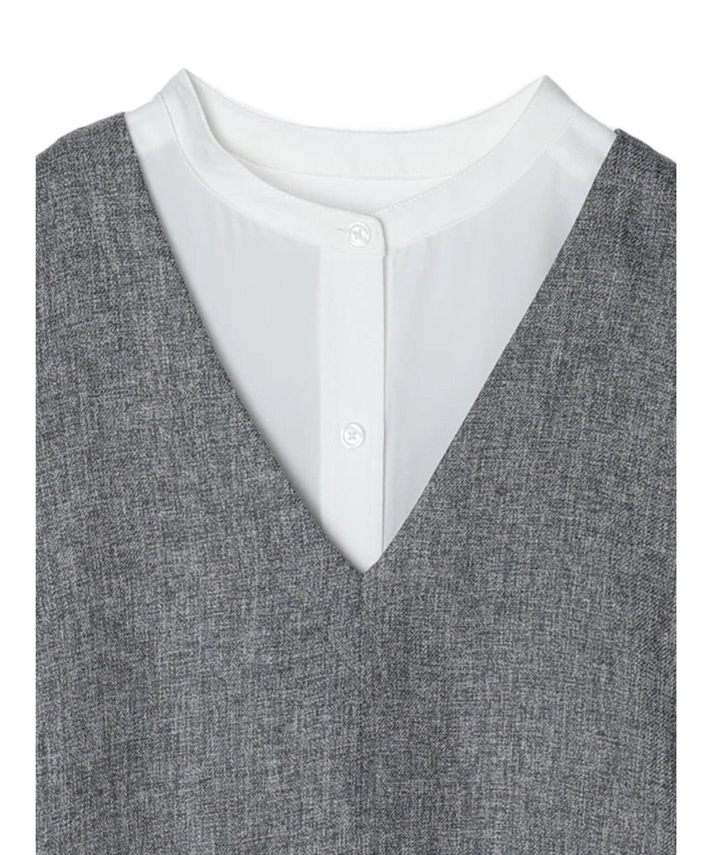 Green Parks ＳＥＴ２点Ｖネックベスト＋７分袖ミディシャツワンピース 