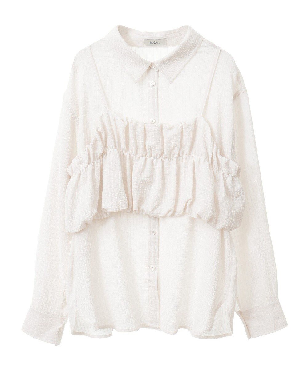 earth music&ecology ＳＥＴ２点起毛ストライプシャツ＋バルーンビスチェ 