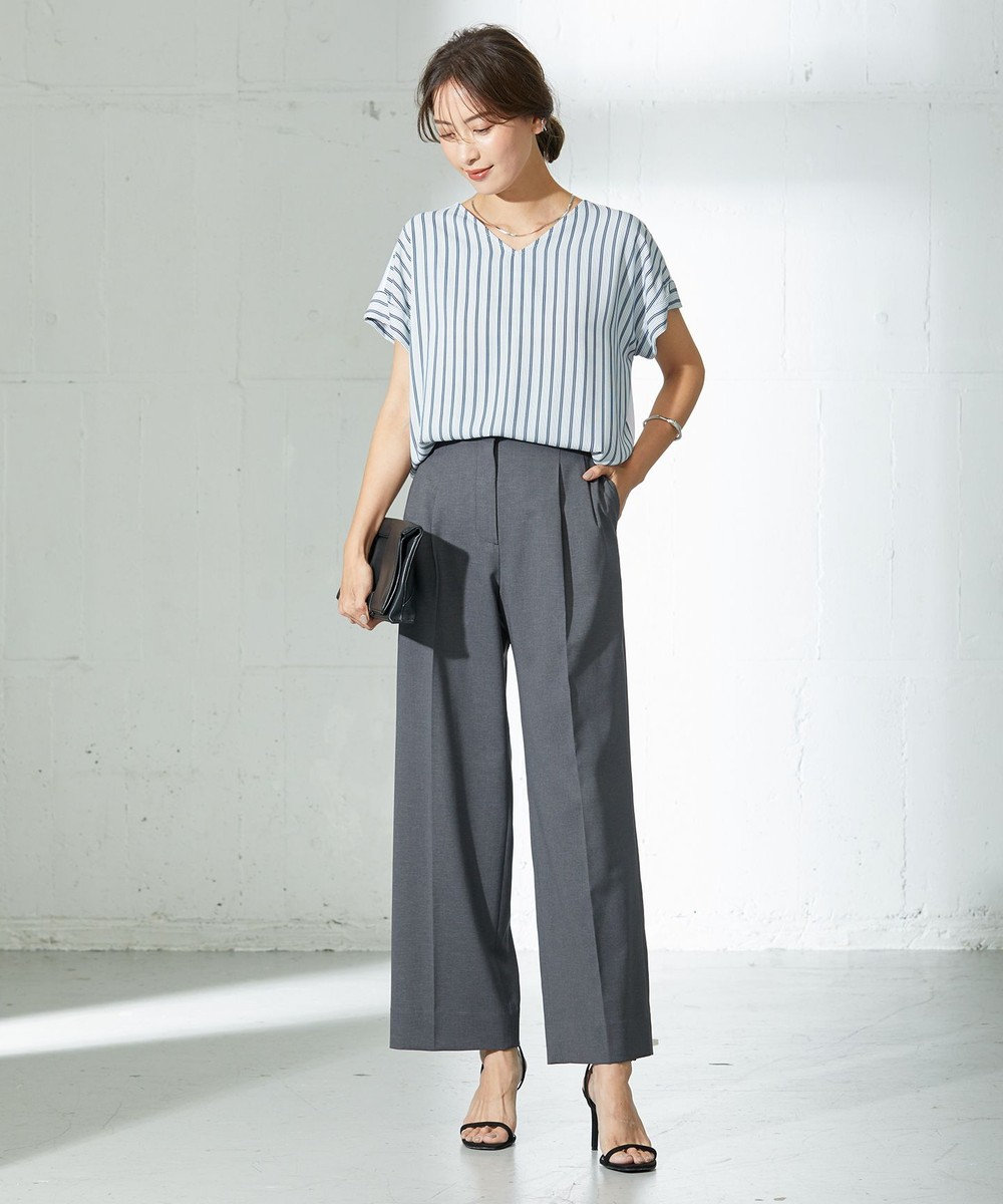 ICB 【洗える】 LinenLikeOx ワイドストレートパンツ 