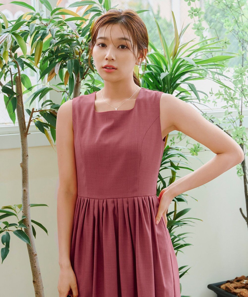 Tiaclasse 【洗える】麻調スクエアネックワンピース 