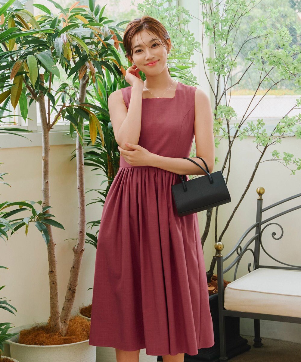 Tiaclasse 【洗える】麻調スクエアネックワンピース 