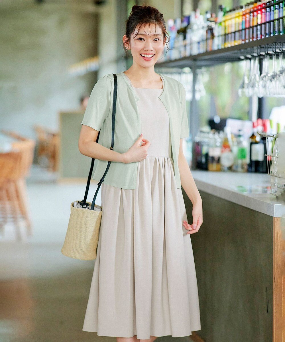 Tiaclasse 【洗える】麻調スクエアネックワンピース 