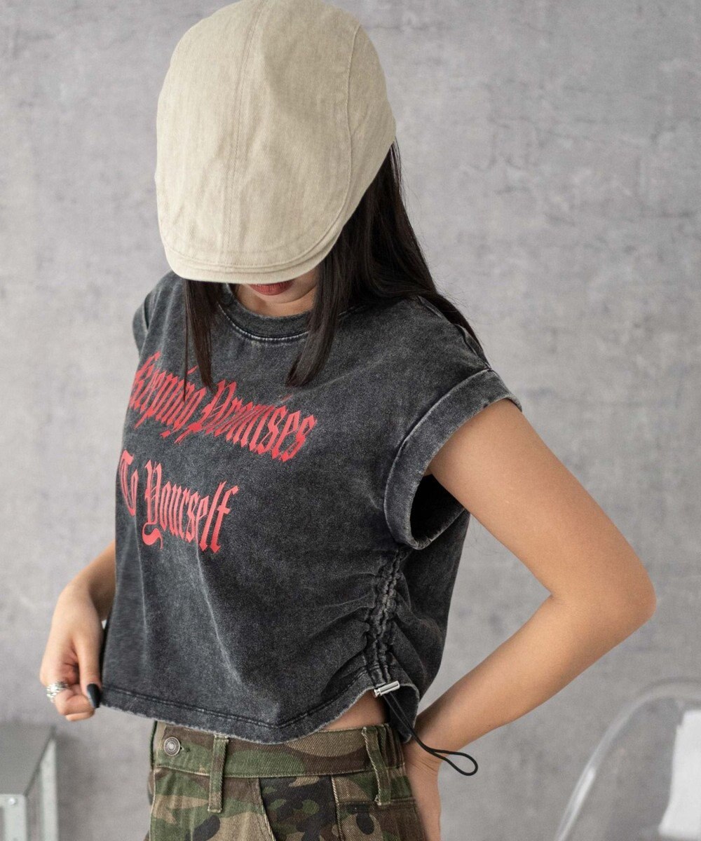 WEGO グラフィックノースリーブサイドドロストショートT 