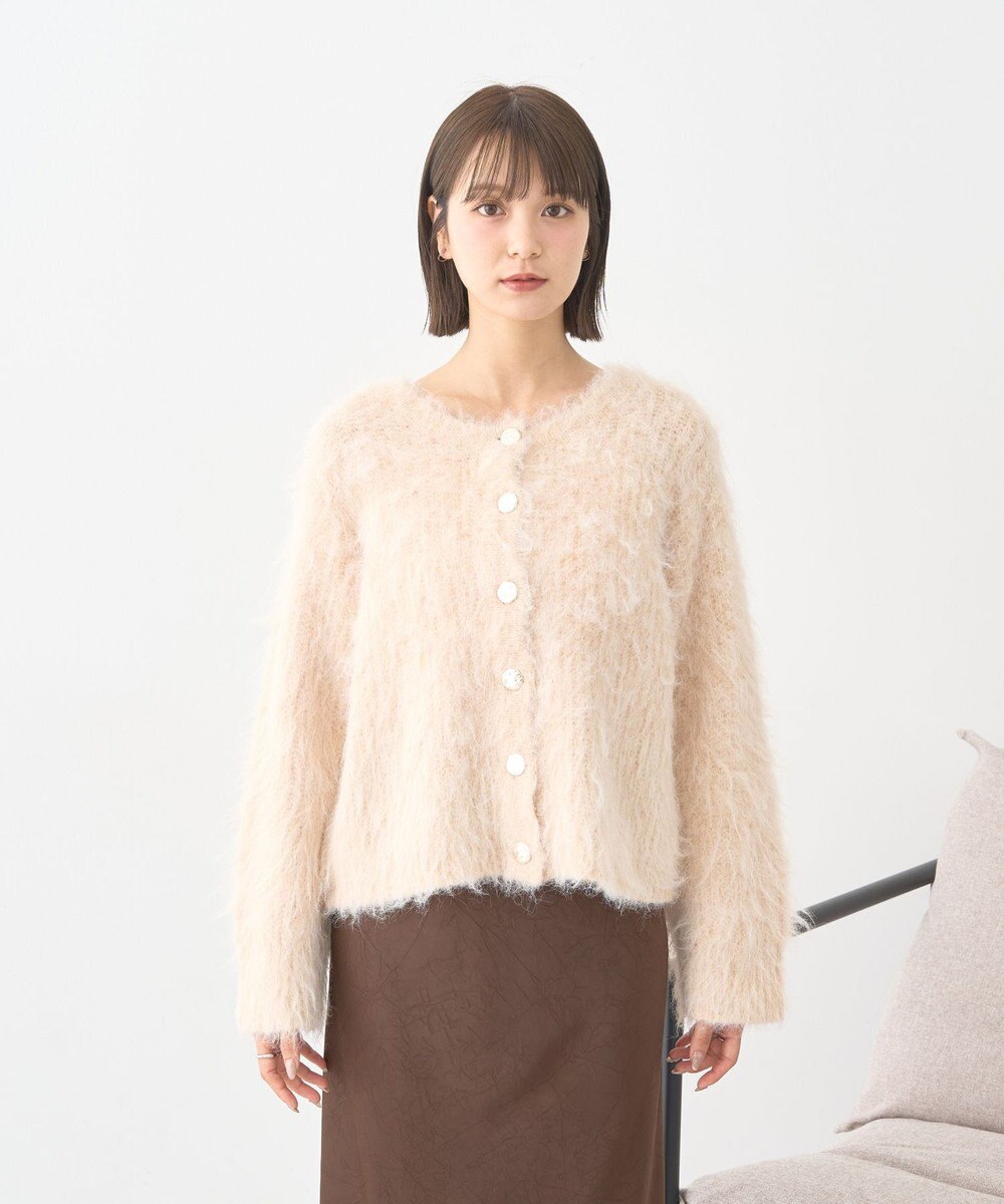 earth music&ecology クルーネックシャギーカーディガン 