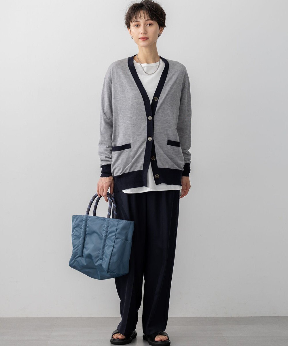 23区 L 【洗える】サステナブルウール Vネック バイカラー カーディガン 