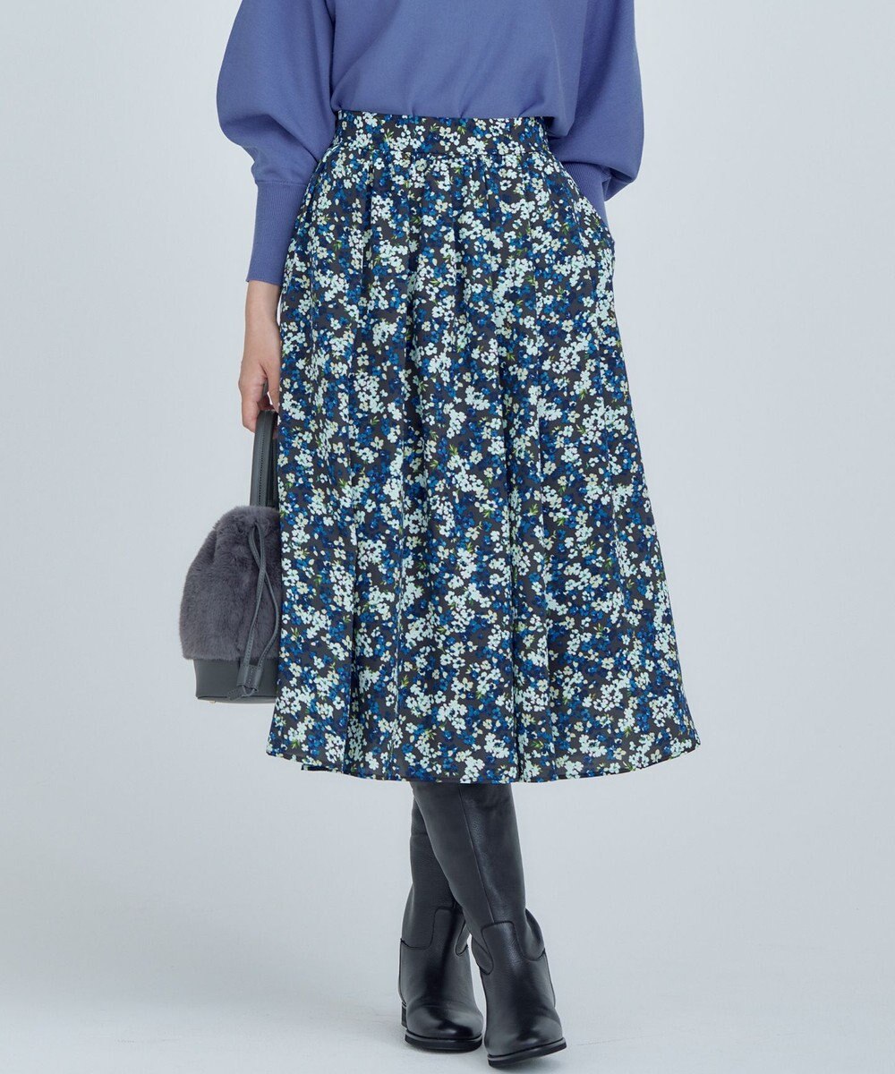 組曲 ニュアージュフラワープリント スカート 