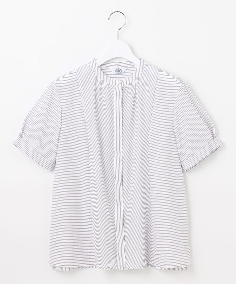 J.PRESS LADIES S 【洗える】ドビー強撚ストライプ 前開き ブラウス 