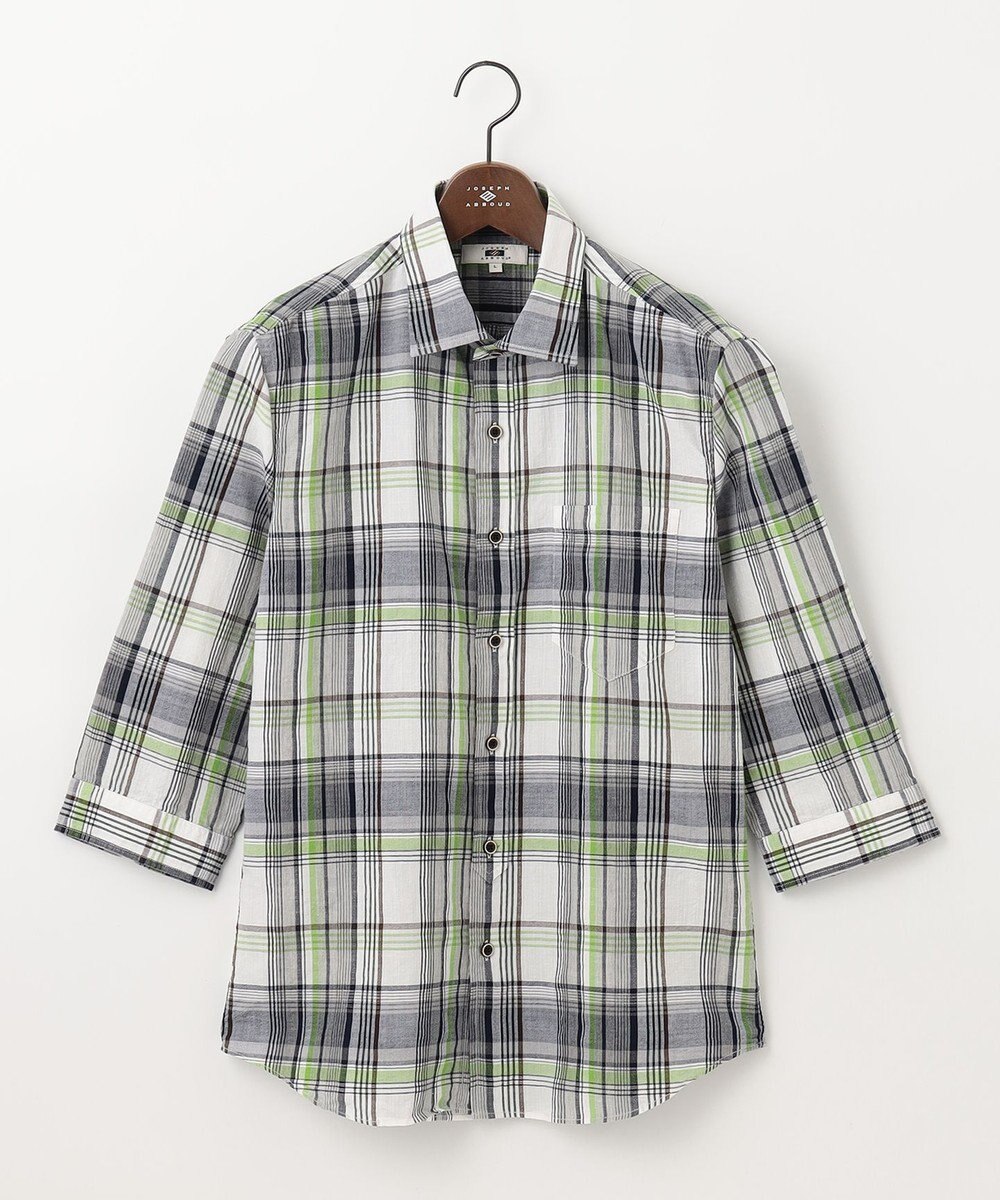 JOSEPH ABBOUD 【サスティナブル】リヨセルリネンチェック 七分袖シャツ 