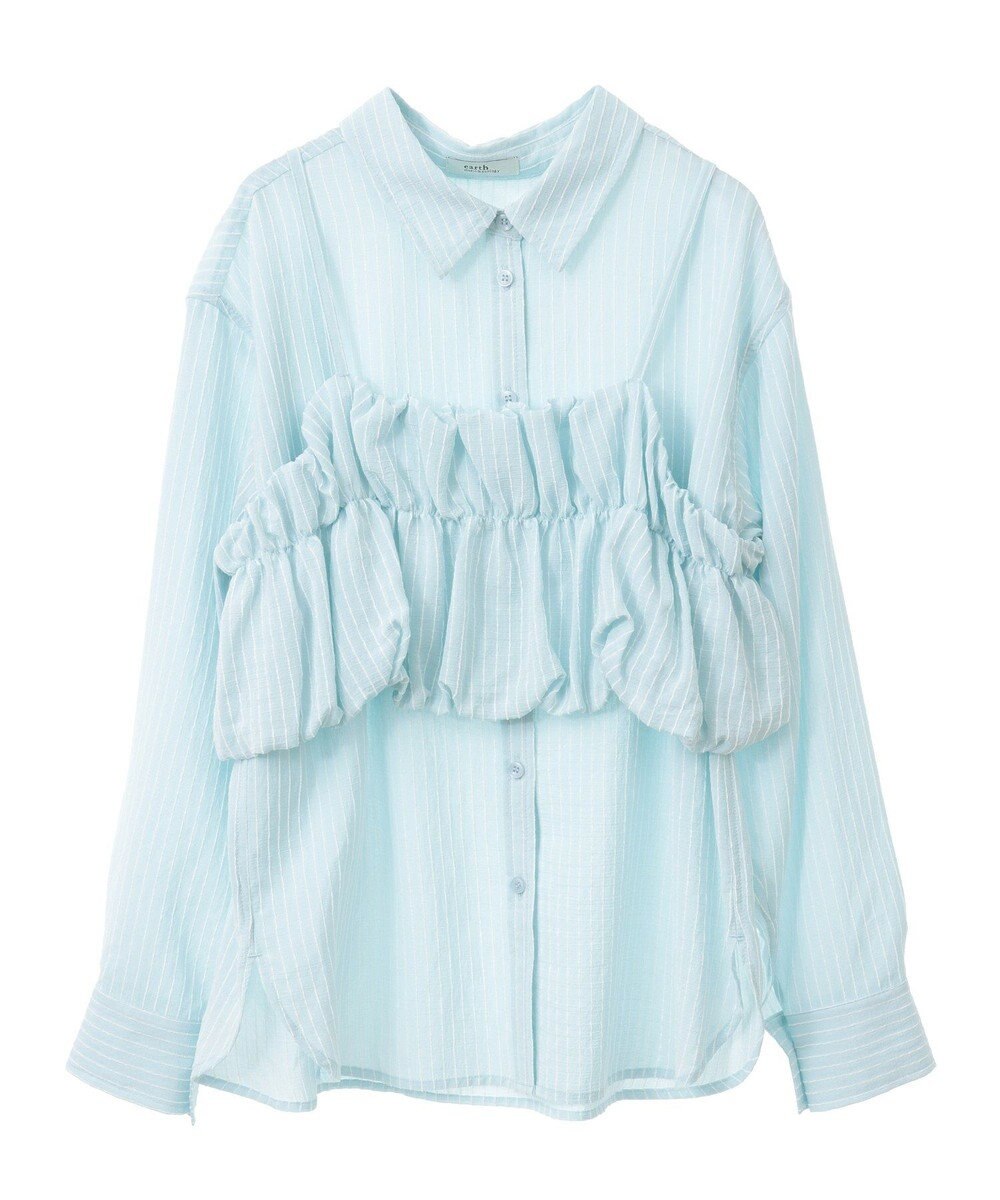 earth music&ecology ＳＥＴ２点起毛ストライプシャツ＋バルーンビスチェ 