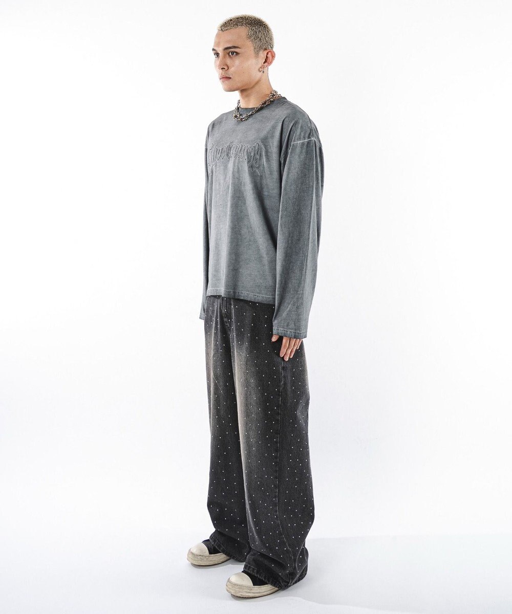 WEGO 【ユニセックス着用ITEM】スーパーバギーラインストーンデニムパンツ 