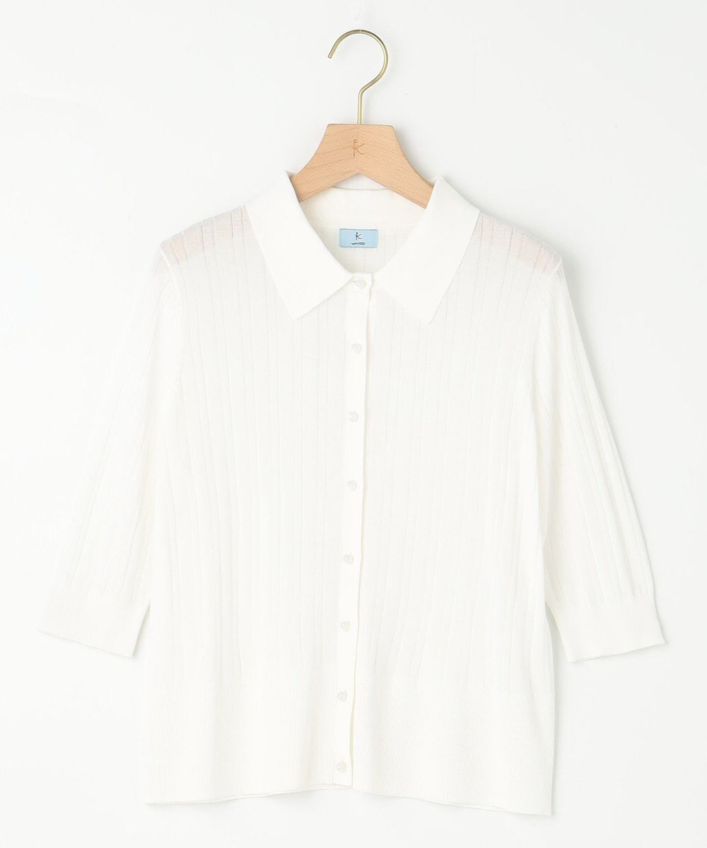 組曲 L 【WEB限定カラーあり】衿付きシアーニットポロ 