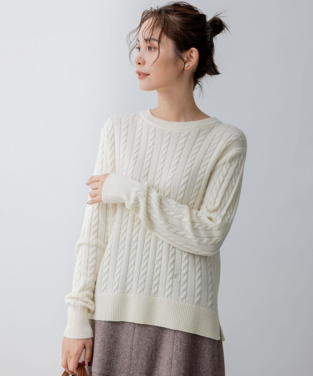 紺×えんじ素材オープニングセレモニー　編み柄が素敵な　ウールバルキーニット　セーター　メンズS