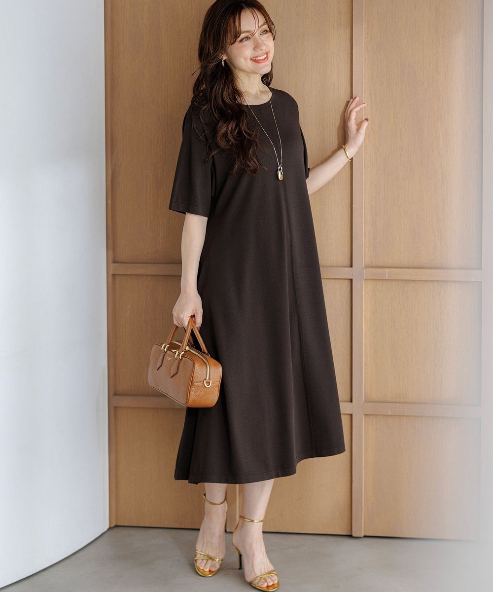 23区 L 【先行予約/Lサイズ限定】レーヨンポリエステルストレッチ ニット フレア ワンピース 