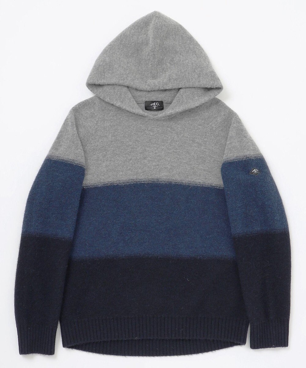 JOSEPH ABBOUD MOUNTAIN 【イタリア糸使用/軽量】パネルボーダー ニットパーカー 