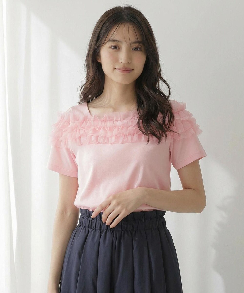 Feroux 【洗える・汗ジミが目立たない】デコルテチュール カットソー 