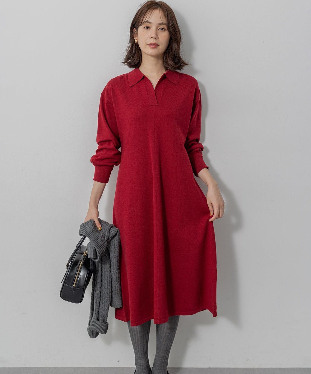 組曲 【加藤ローサさん着用】スキッパーニット ワンピース 