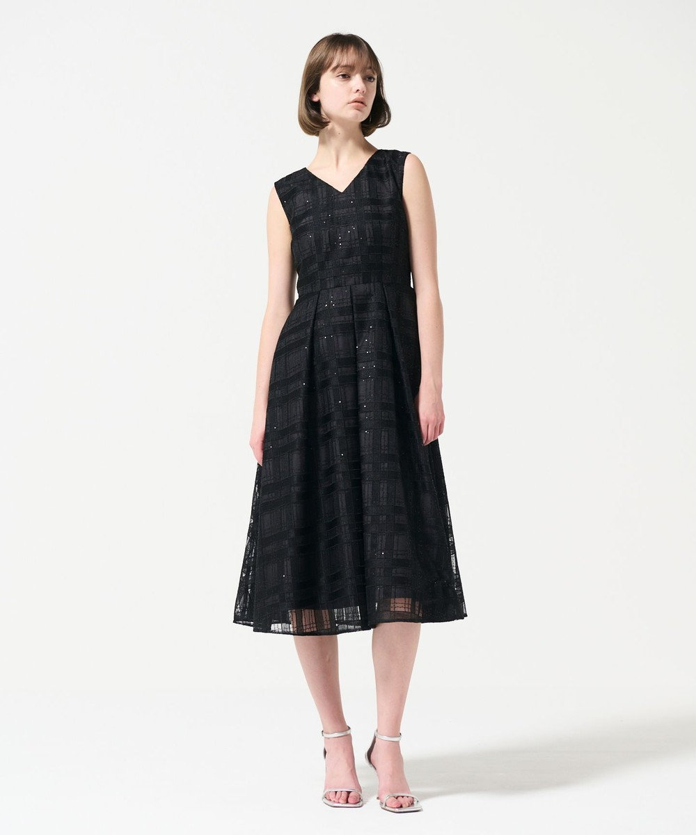 GRACE CONTINENTAL スパンコールチェックドレス 