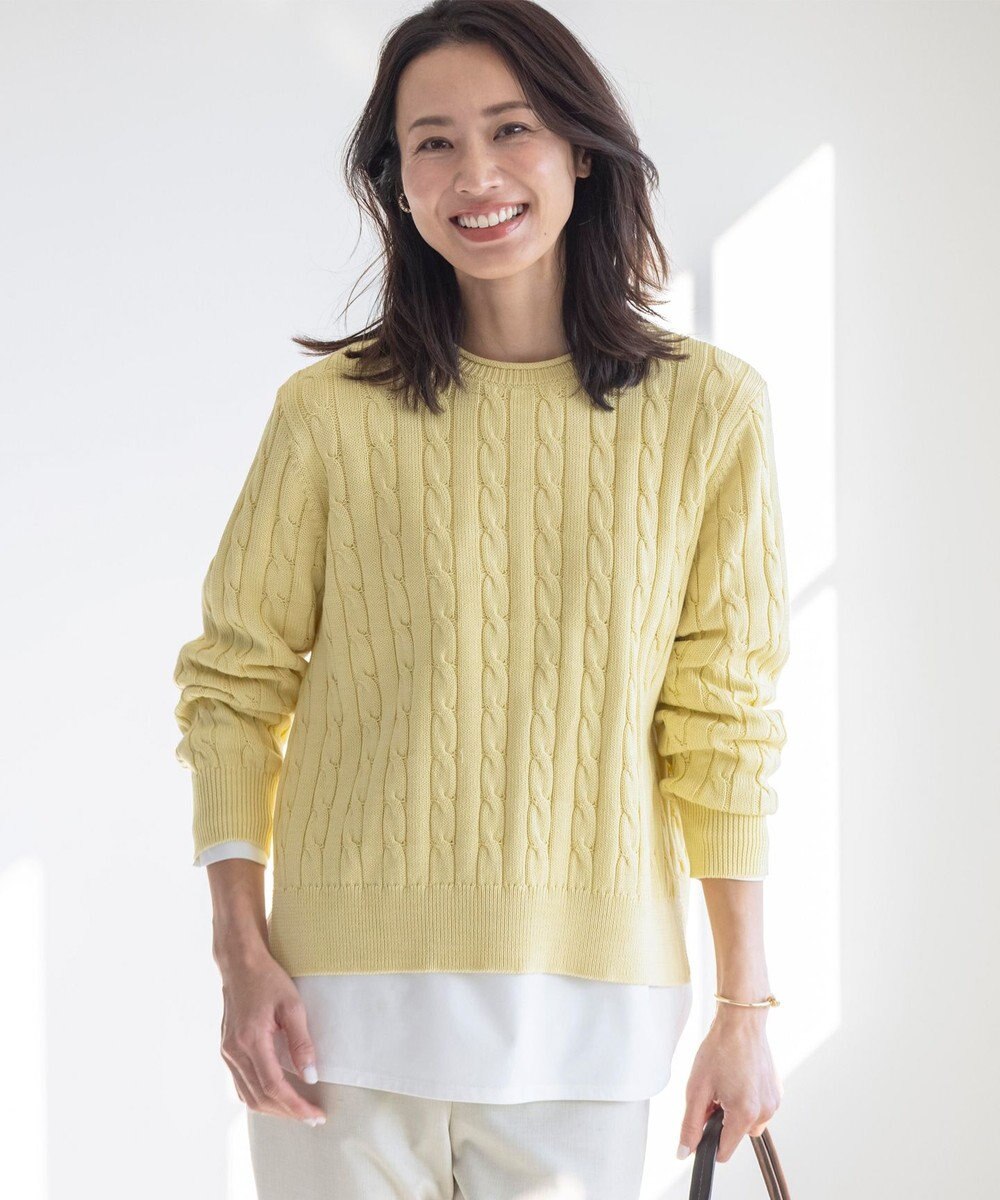 J.PRESS LADIES L 【洗える】GIZA MERCERIZE COTTON ケーブル ニット 