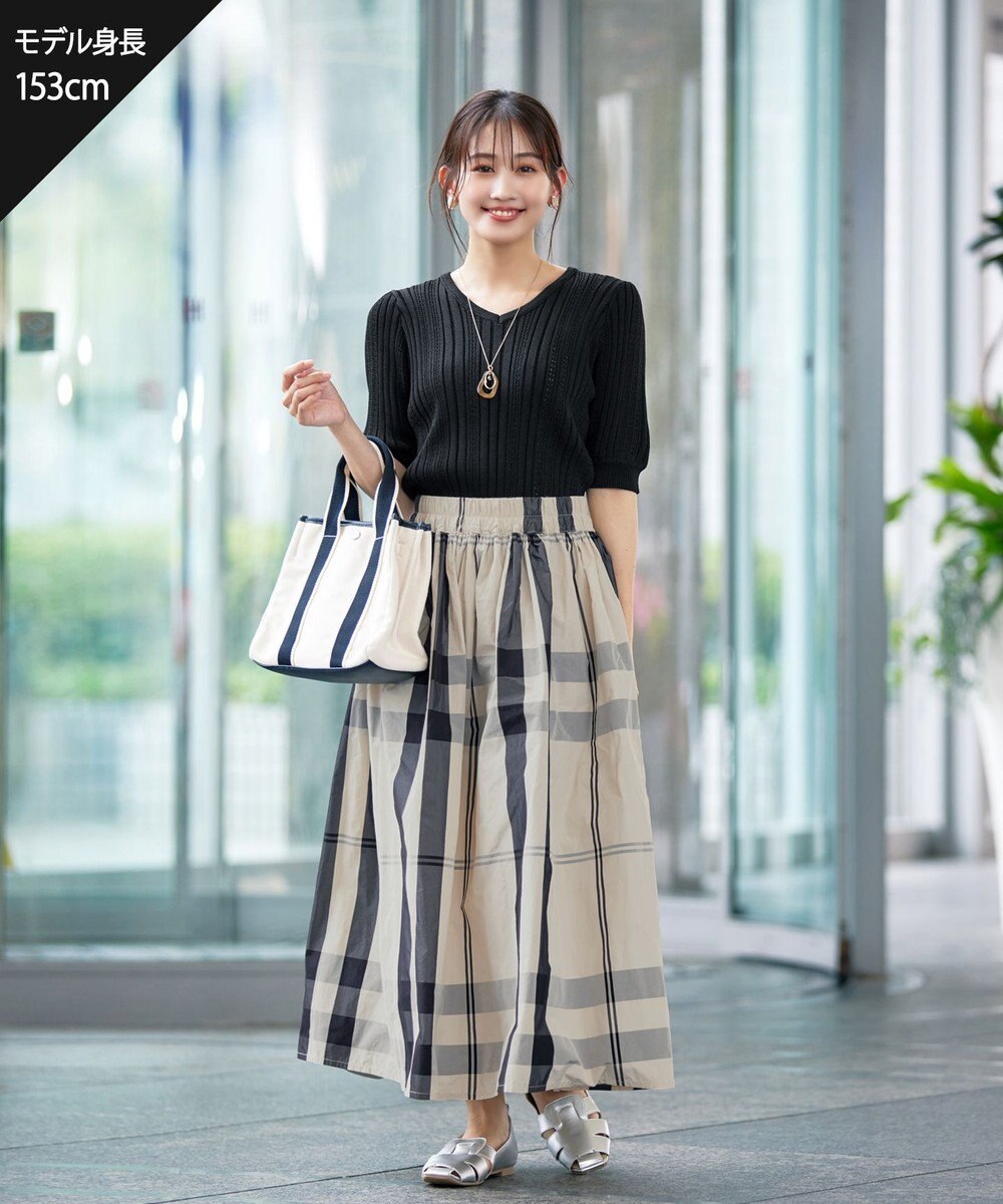 Tiaclasse L 【洗える】パフスリーブ透かし編みニットトップス 