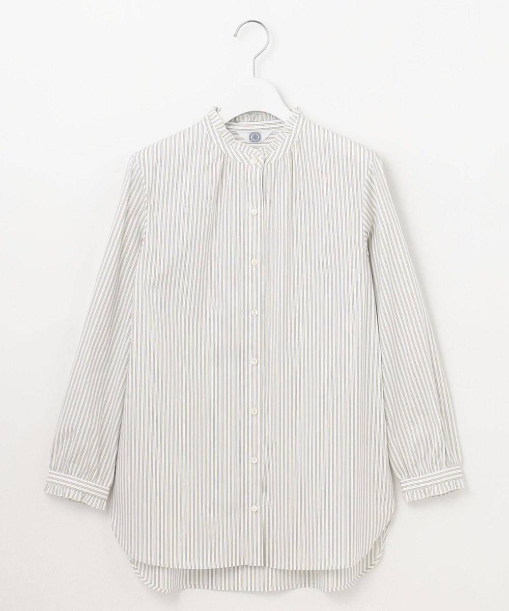 J.PRESS LADIES L 【洗える】BEZ ストライプ フリルネック ブラウス 