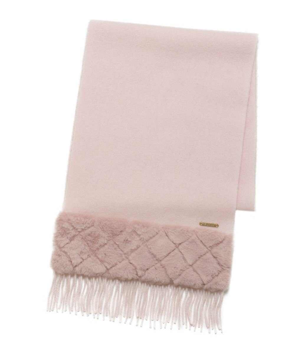 MOONBAT 【WEB限定】フルラ (FURLA)エコファー付きマフラー 無地×キルト風 ウールマフラー ロゴプレート付き 