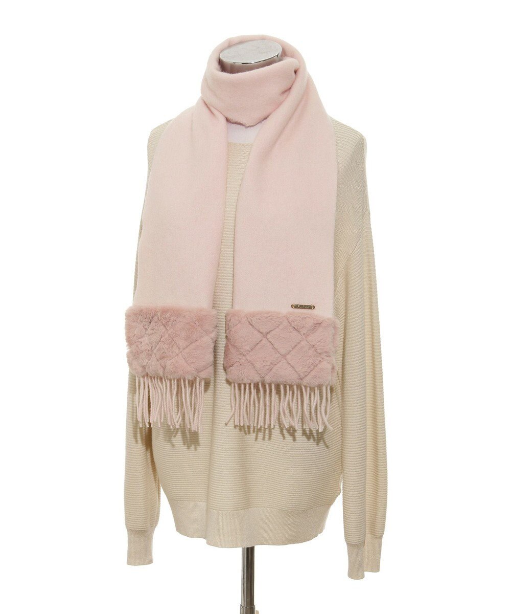 MOONBAT 【WEB限定】フルラ (FURLA)エコファー付きマフラー 無地×キルト風 ウールマフラー ロゴプレート付き 