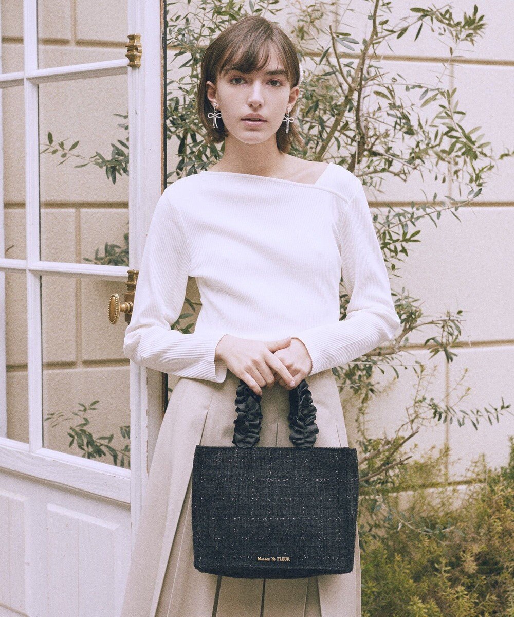 Maison de FLEUR ツイードフリルハンドルスクエアトートバッグ 