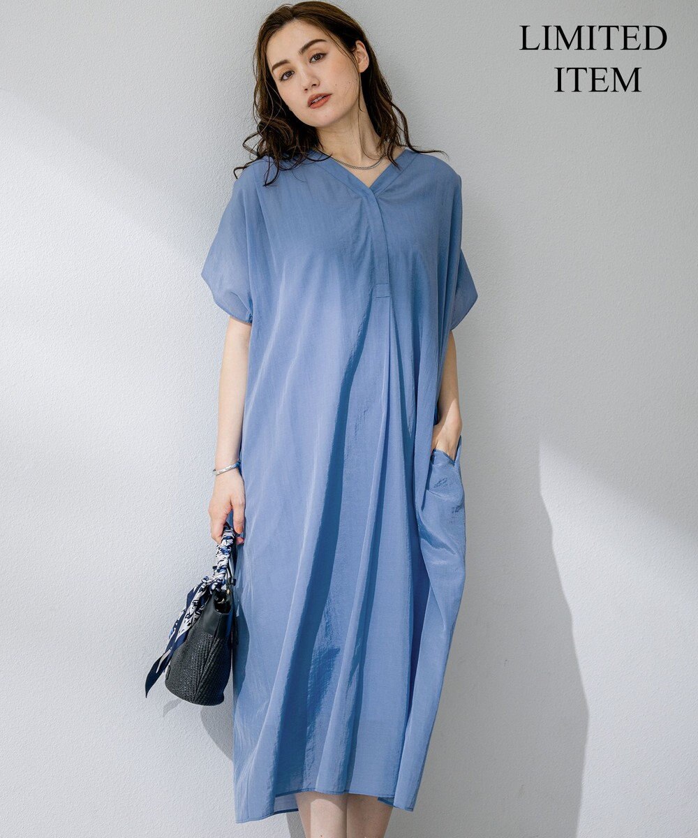 23区 L 【Lサイズ限定/接触冷感/速乾性/洗える】エアリーブライトローン Vネックワンピース 