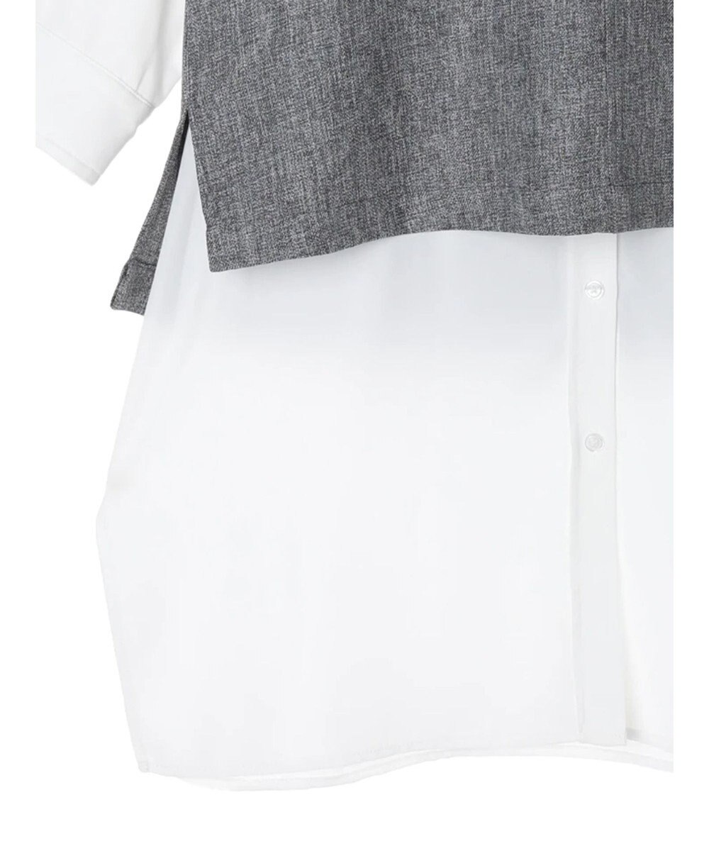 Green Parks ＳＥＴ２点Ｖネックベスト＋７分袖ミディシャツワンピース 