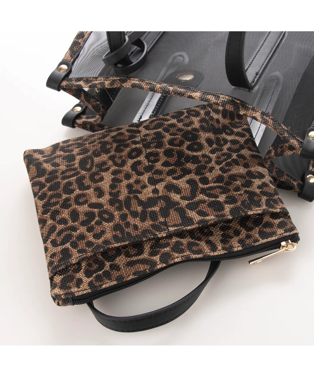 UNBILLION cachecache ポーチ付き柄パイピングメッシュトートバッグ 