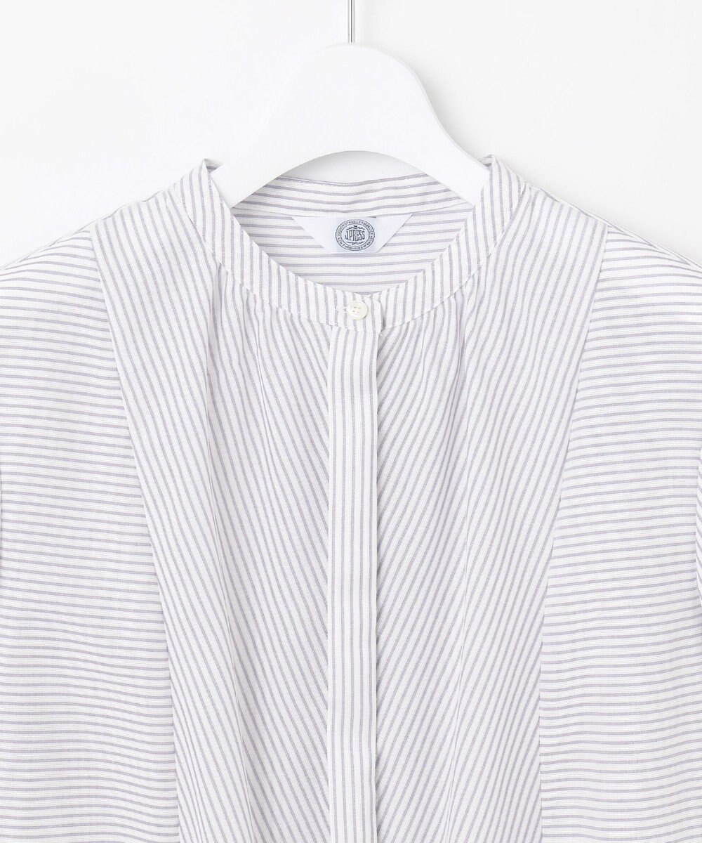 J.PRESS LADIES S 【洗える】ドビー強撚ストライプ 前開き ブラウス 