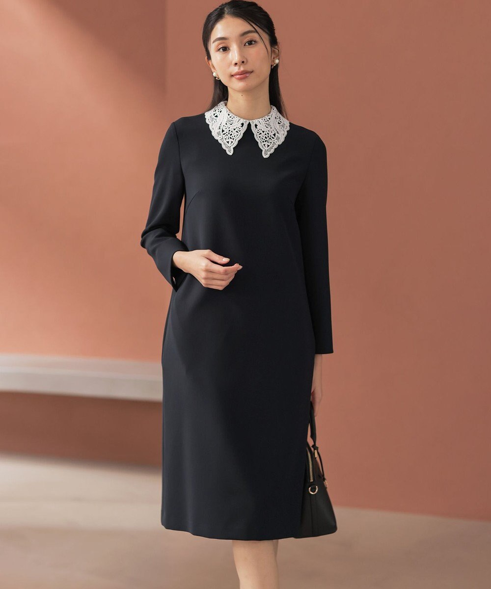 組曲 L 【KUMIKYOKU NAVY】コンフォータブルドレープ レース襟ワンピース 