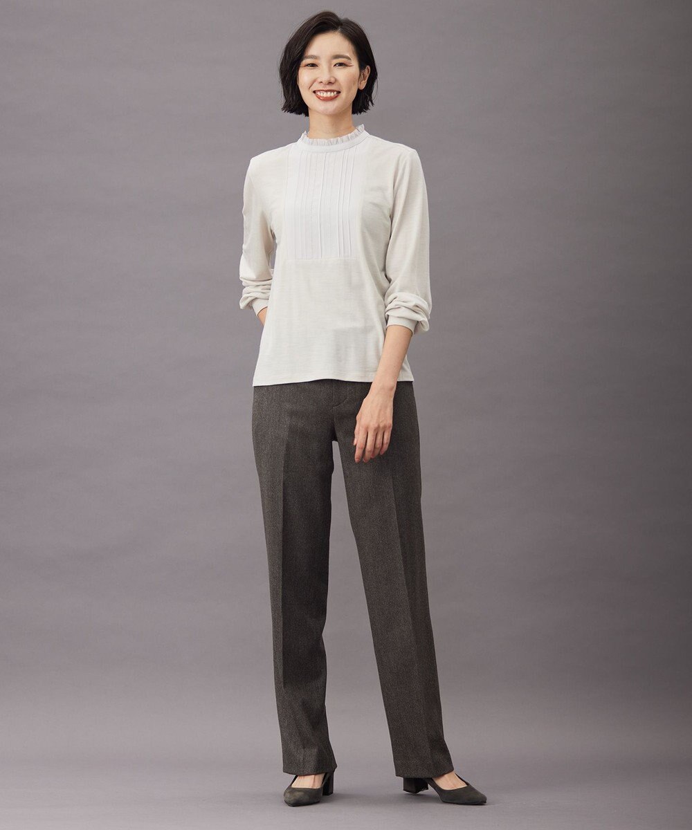 J.PRESS LADIES ウォッシャブルウール フリルネック カットソー 